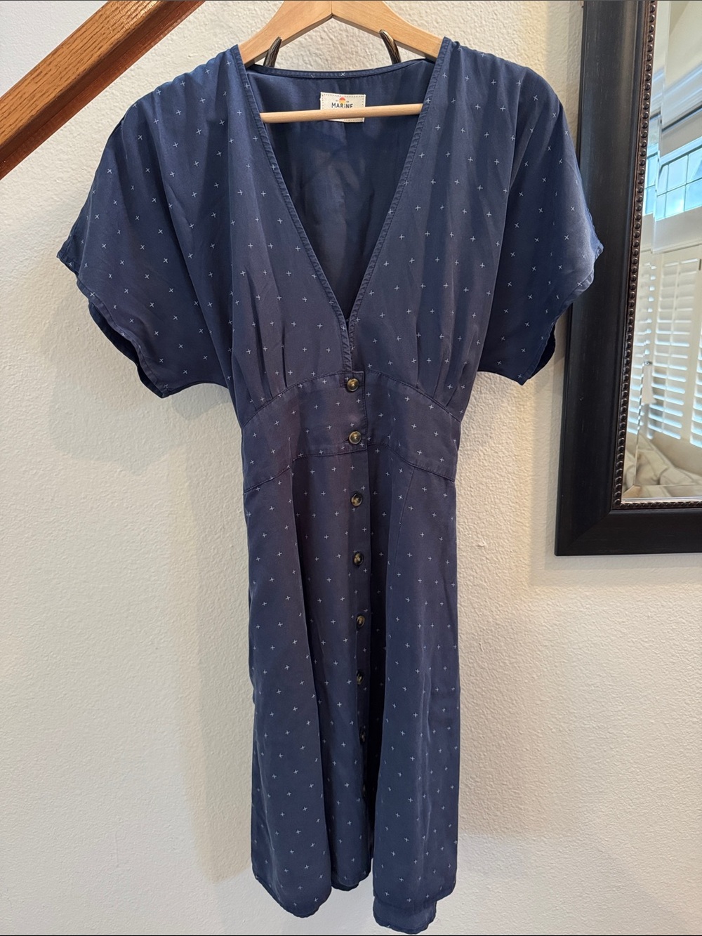 Marine Layer Navy Short-Sleeve Button-Front Midi Dress